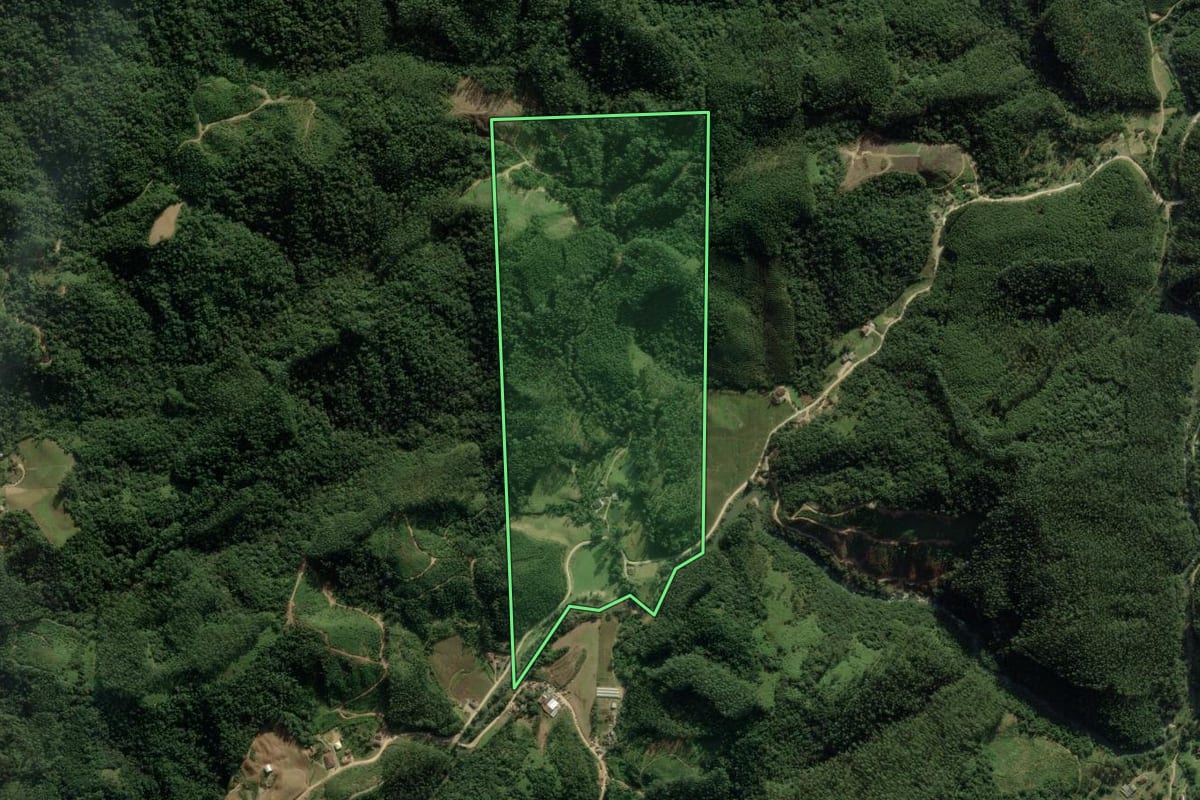 Imagem de satélite do imóvel rural em Major Gercino (SC), com o contorno declarado no CAR desenhado por cima.