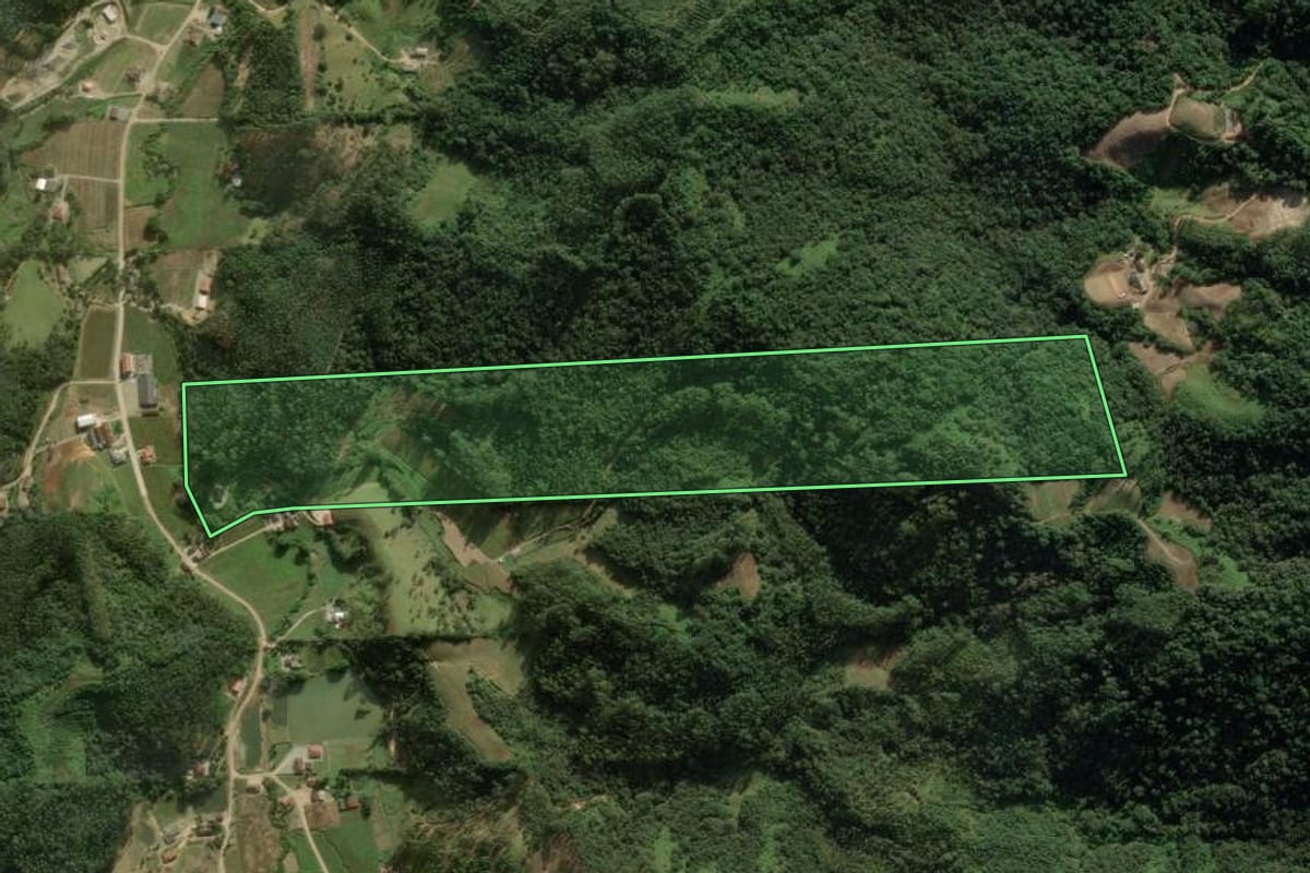 Imagem de satélite do imóvel rural em Major Gercino (SC), com o contorno declarado no CAR desenhado por cima.