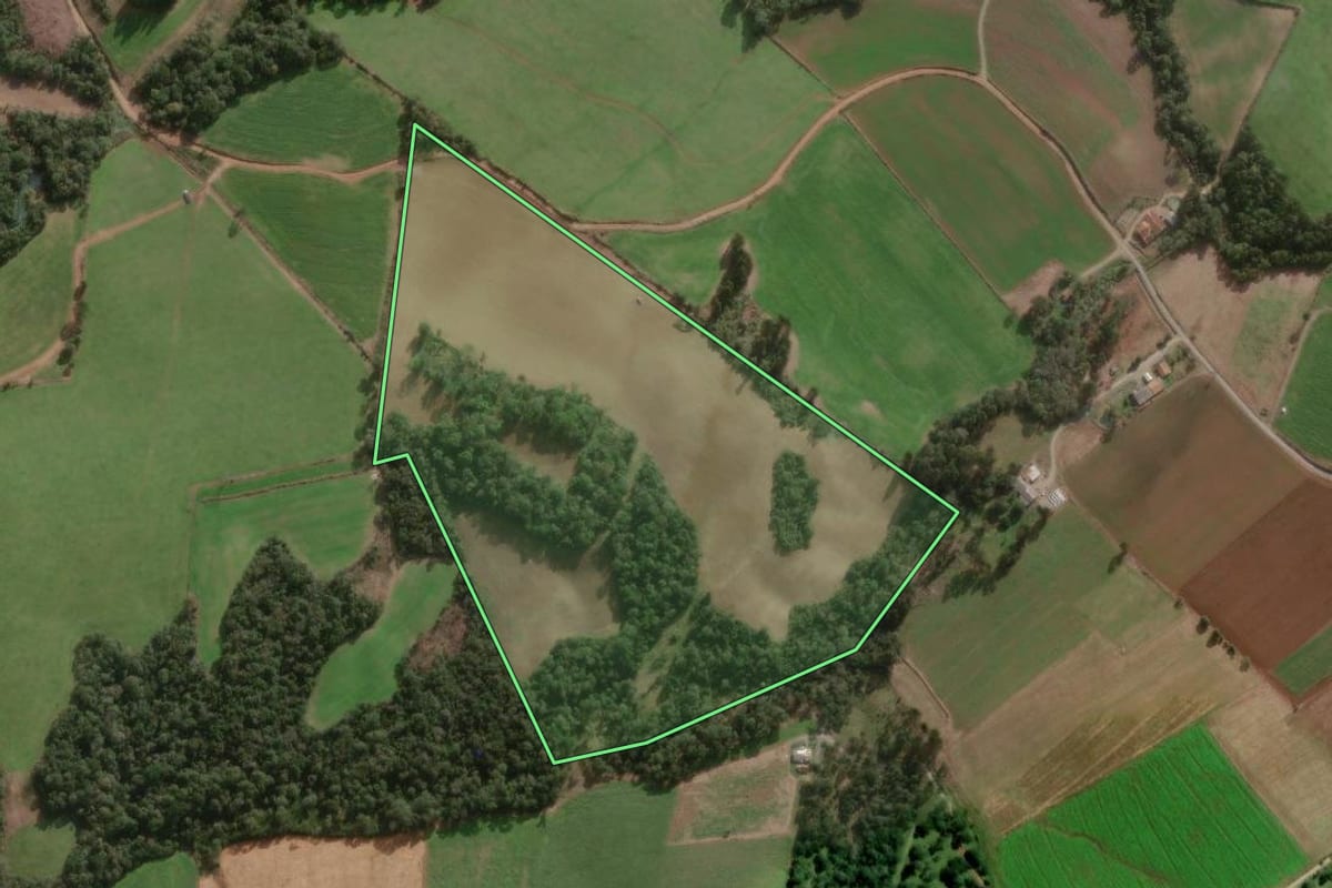 Imagem de satélite do imóvel rural em Major Vieira (SC), com o contorno declarado no CAR desenhado por cima.
