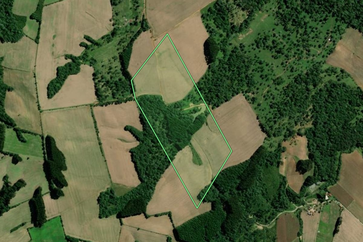 Imagem de satélite do imóvel rural em Major Vieira (SC), com o contorno declarado no CAR desenhado por cima.
