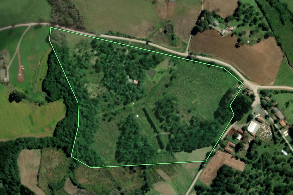 Imagem de satélite do imóvel rural em Major Vieira (SC), com o contorno declarado no CAR desenhado por cima.