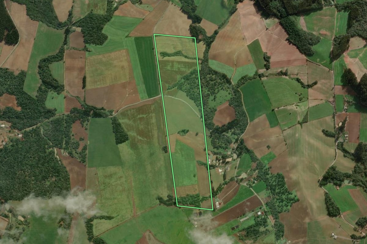 Imagem de satélite do imóvel rural em Major Vieira (SC), com o contorno declarado no CAR desenhado por cima.