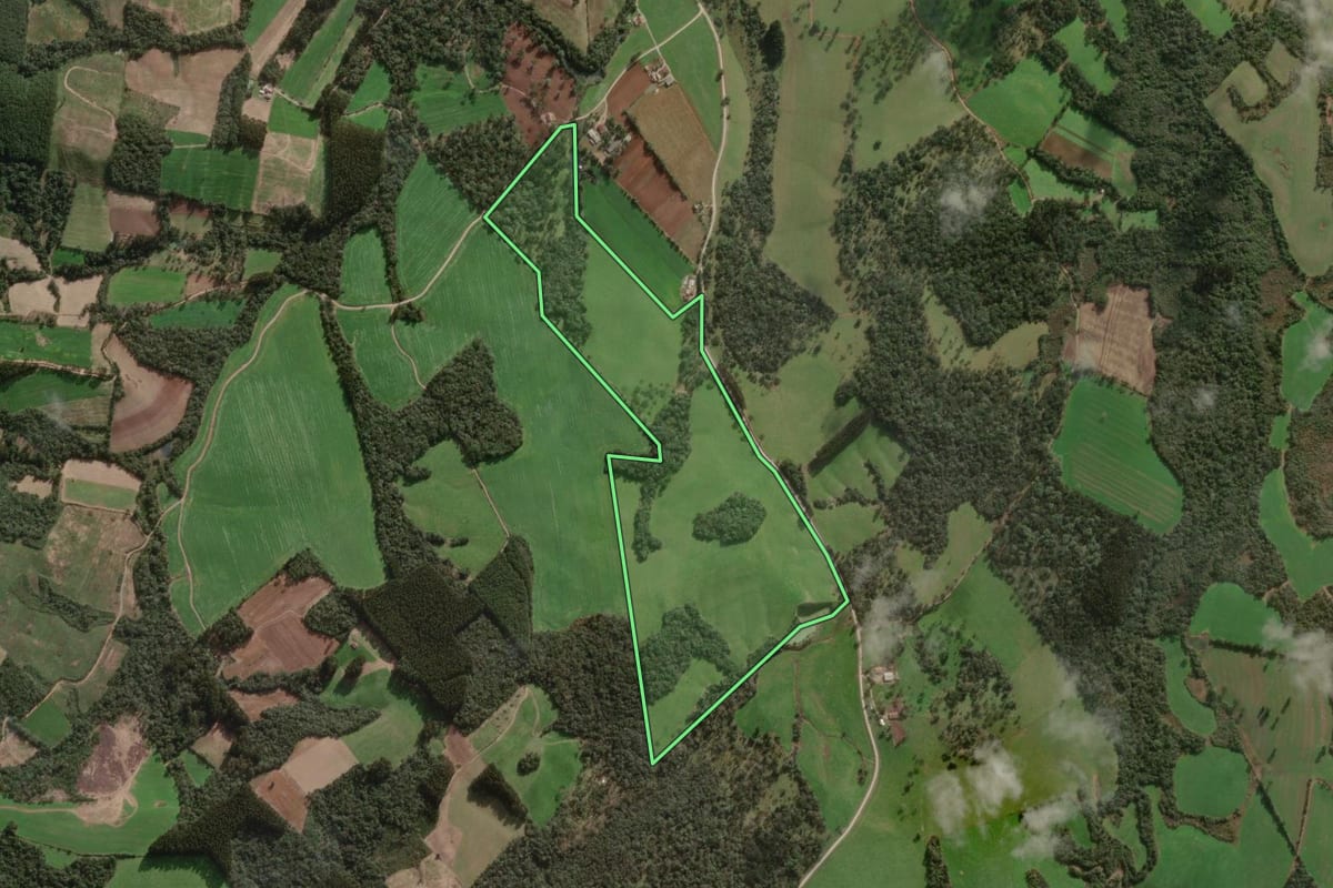 Imagem de satélite do imóvel rural em Major Vieira (SC), com o contorno declarado no CAR desenhado por cima.