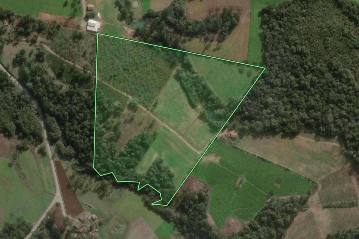 Imagem de satélite do imóvel rural em Major Vieira (SC), com o contorno declarado no CAR desenhado por cima.
