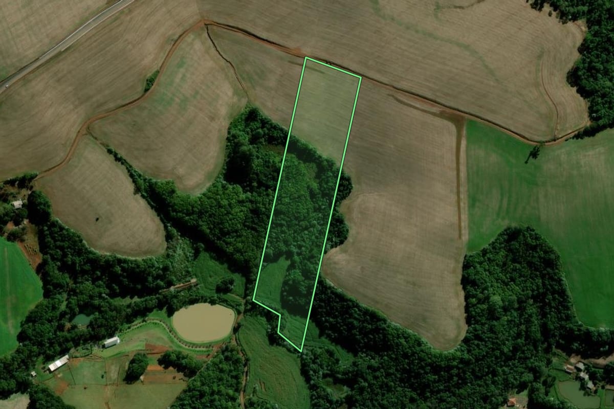 Imagem de satélite do imóvel rural em Maravilha (SC), com o contorno declarado no CAR desenhado por cima.