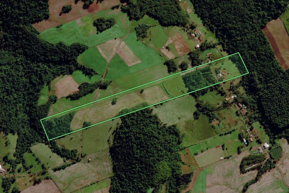 Imagem de satélite do imóvel rural em Maravilha (SC), com o contorno declarado no CAR desenhado por cima.