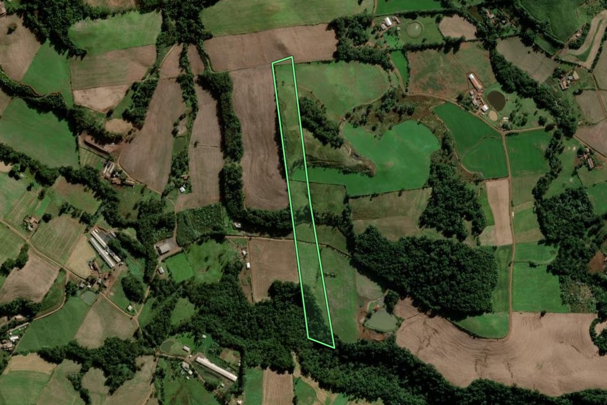 Imagem de satélite do imóvel rural em Maravilha (SC), com o contorno declarado no CAR desenhado por cima.