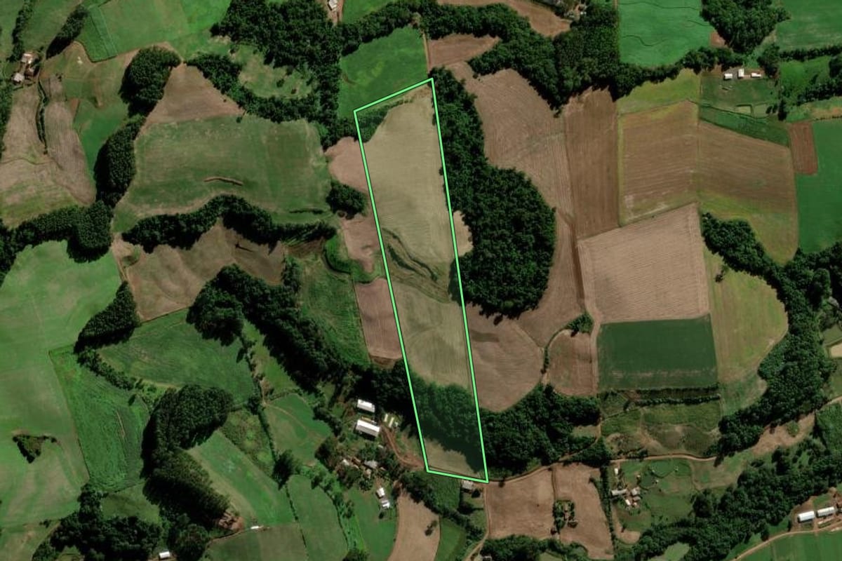 Imagem de satélite do imóvel rural em Maravilha (SC), com o contorno declarado no CAR desenhado por cima.