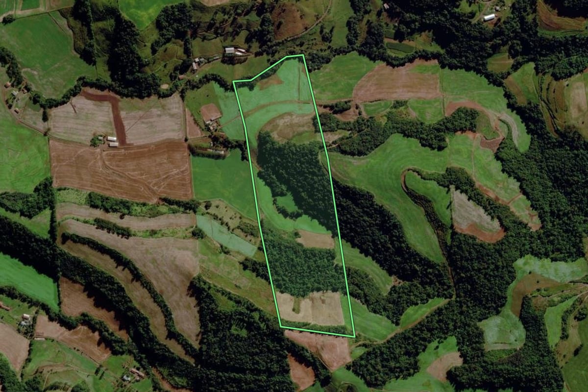 Imagem de satélite do imóvel rural em Maravilha (SC), com o contorno declarado no CAR desenhado por cima.
