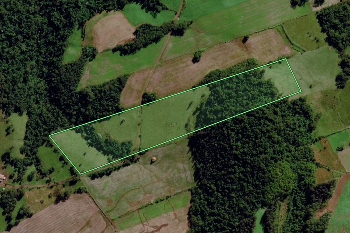 Imagem de satélite do imóvel rural em Maravilha (SC), com o contorno declarado no CAR desenhado por cima.