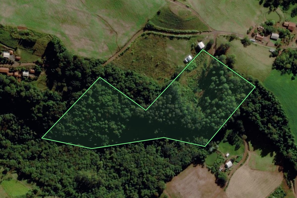 Imagem de satélite do imóvel rural em Maravilha (SC), com o contorno declarado no CAR desenhado por cima.