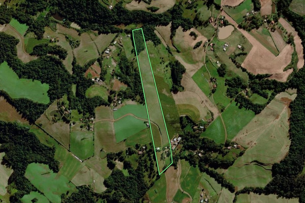 Imagem de satélite do imóvel rural em Maravilha (SC), com o contorno declarado no CAR desenhado por cima.