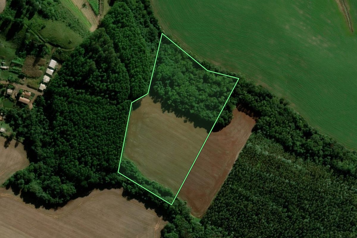 Imagem de satélite do imóvel rural em Maravilha (SC), com o contorno declarado no CAR desenhado por cima.