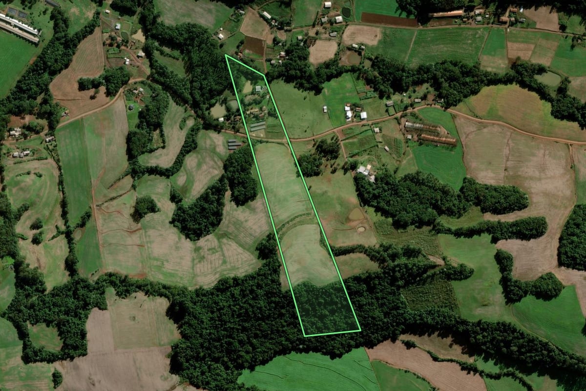 Imagem de satélite do imóvel rural em Maravilha (SC), com o contorno declarado no CAR desenhado por cima.
