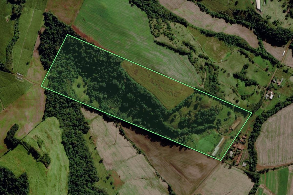 Imagem de satélite do imóvel rural em Maravilha (SC), com o contorno declarado no CAR desenhado por cima.