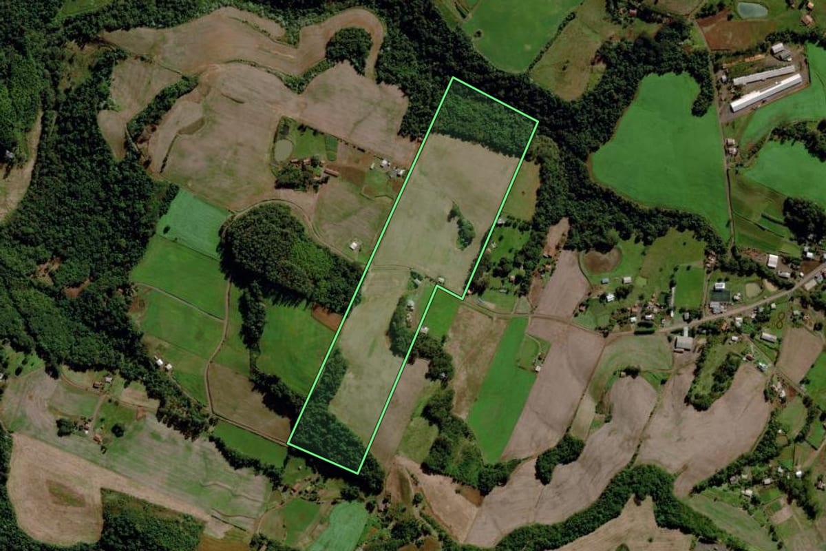 Imagem de satélite do imóvel rural em Maravilha (SC), com o contorno declarado no CAR desenhado por cima.