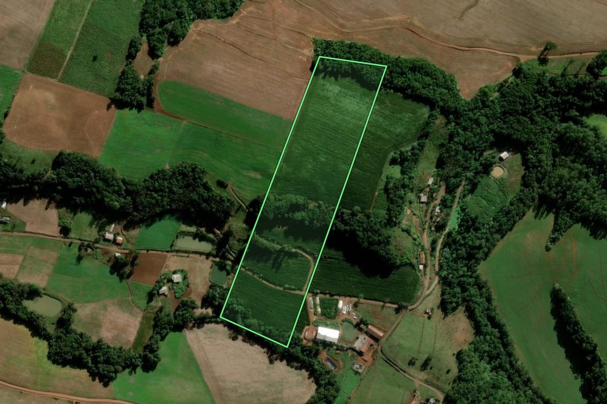Imagem de satélite do imóvel rural em Maravilha (SC), com o contorno declarado no CAR desenhado por cima.