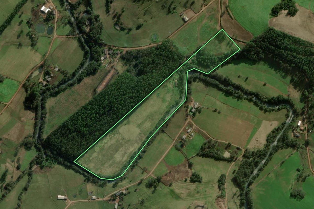Imagem de satélite do imóvel rural em Marema (SC), com o contorno declarado no CAR desenhado por cima.