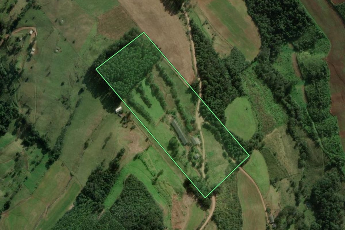 Imagem de satélite do imóvel rural em Marema (SC), com o contorno declarado no CAR desenhado por cima.