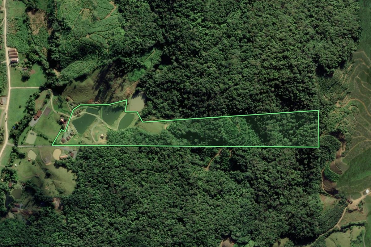 Imagem de satélite do imóvel rural em Massaranduba (SC), com o contorno declarado no CAR desenhado por cima.