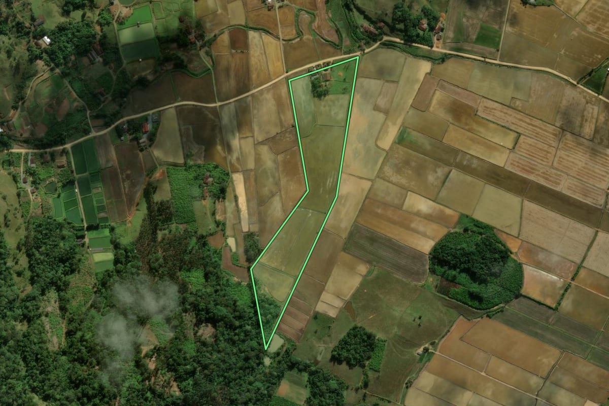 Imagem de satélite do imóvel rural em Massaranduba (SC), com o contorno declarado no CAR desenhado por cima.