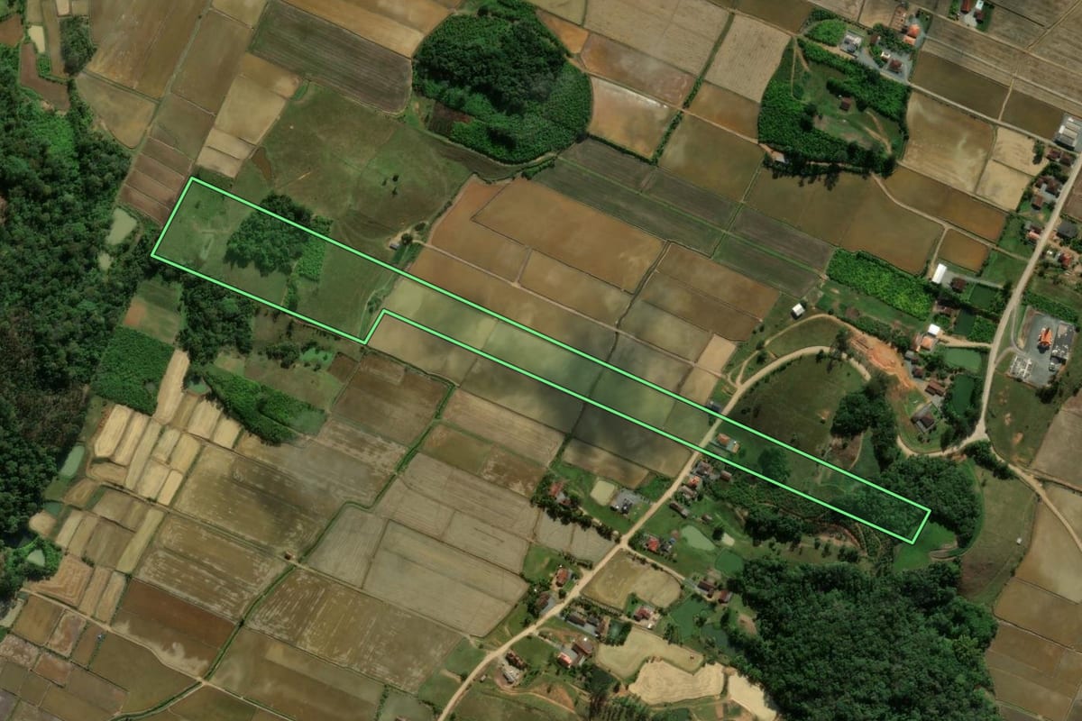 Imagem de satélite do imóvel rural em Massaranduba (SC), com o contorno declarado no CAR desenhado por cima.