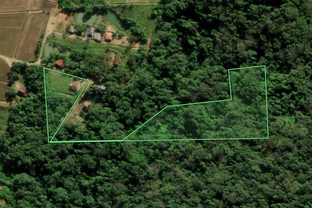 Imagem de satélite do imóvel rural em Massaranduba (SC), com o contorno declarado no CAR desenhado por cima.