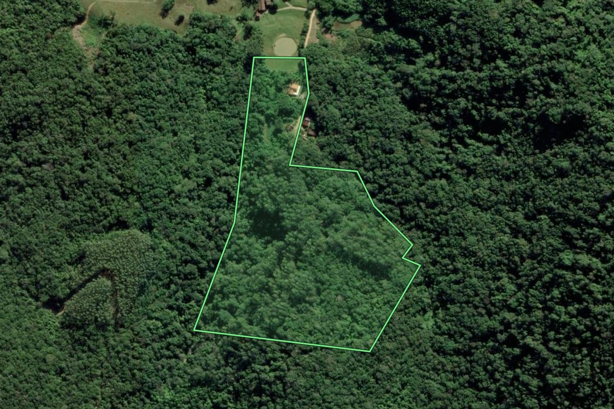 Imagem de satélite do imóvel rural em Massaranduba (SC), com o contorno declarado no CAR desenhado por cima.