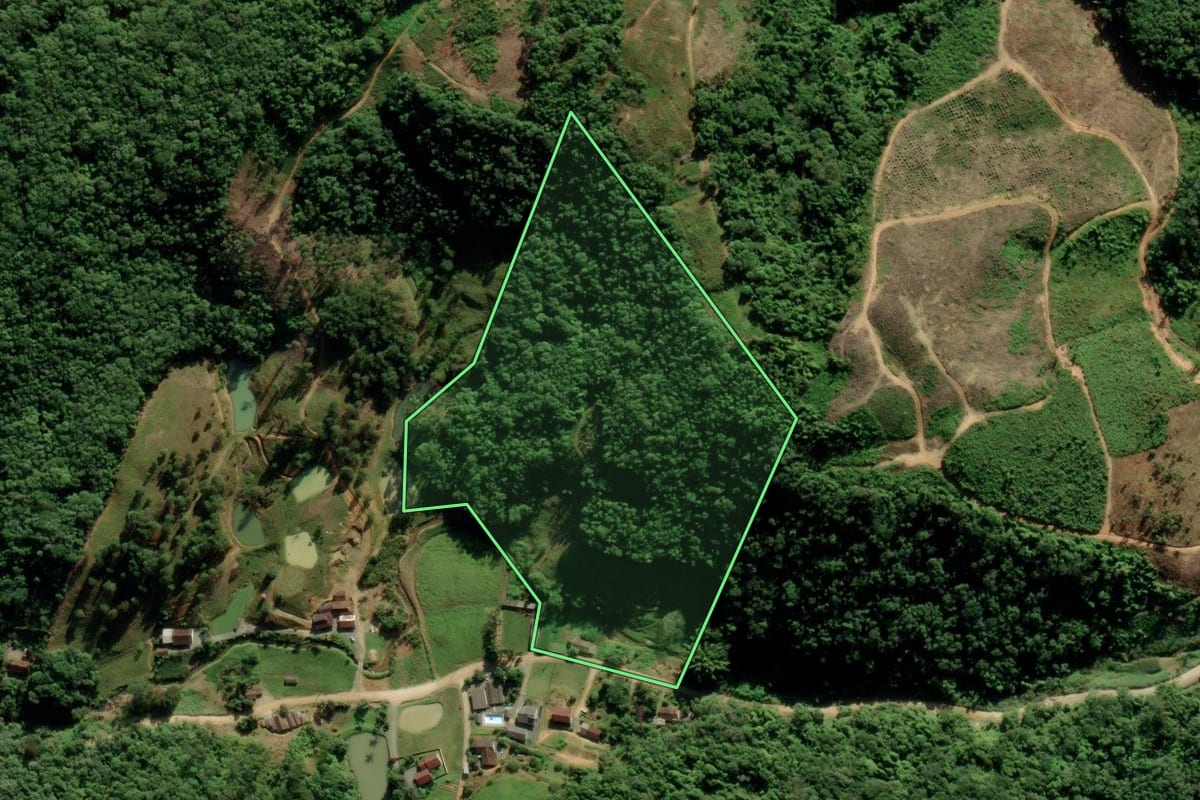 Imagem de satélite do imóvel rural em Massaranduba (SC), com o contorno declarado no CAR desenhado por cima.