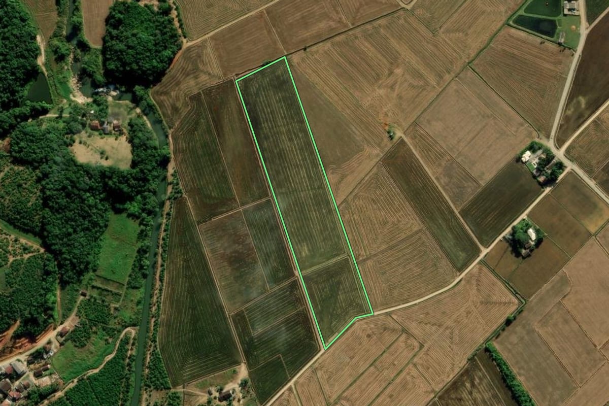 Imagem de satélite do imóvel rural em Massaranduba (SC), com o contorno declarado no CAR desenhado por cima.