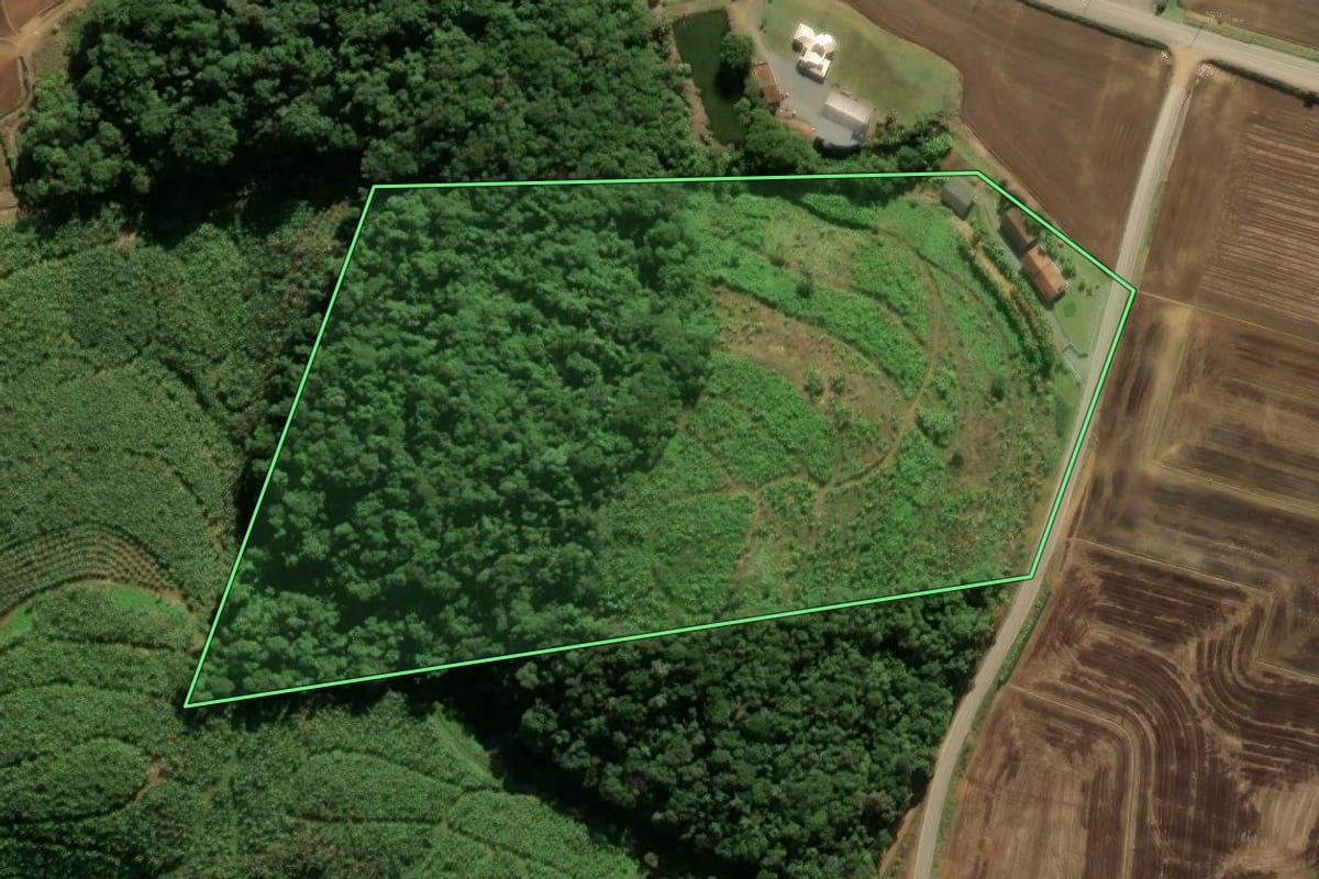 Imagem de satélite do imóvel rural em Massaranduba (SC), com o contorno declarado no CAR desenhado por cima.