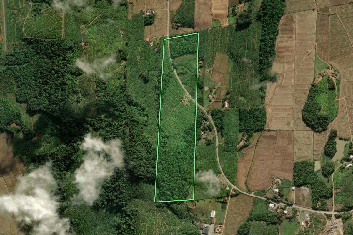 Imagem de satélite do imóvel rural em Massaranduba (SC), com o contorno declarado no CAR desenhado por cima.