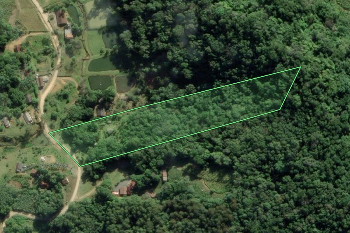 Imagem de satélite do imóvel rural em Massaranduba (SC), com o contorno declarado no CAR desenhado por cima.