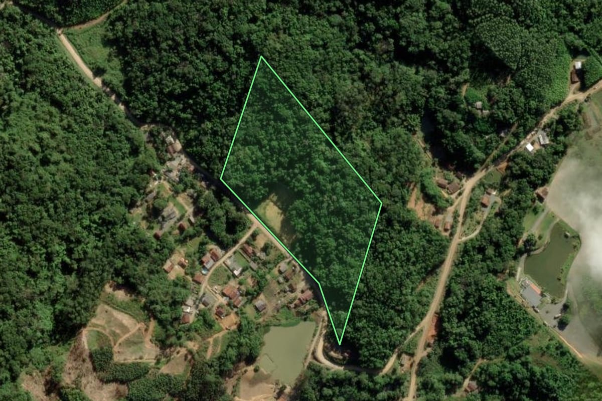 Imagem de satélite do imóvel rural em Massaranduba (SC), com o contorno declarado no CAR desenhado por cima.