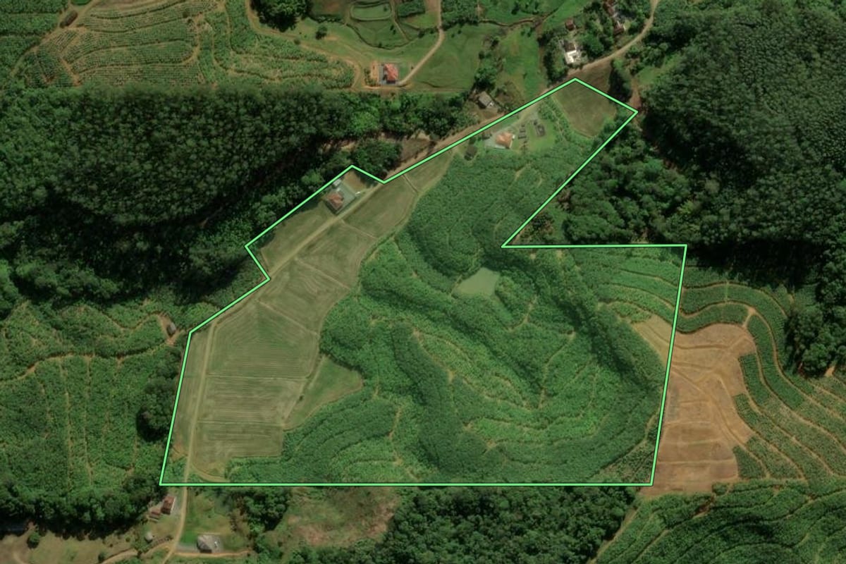 Imagem de satélite do imóvel rural em Massaranduba (SC), com o contorno declarado no CAR desenhado por cima.