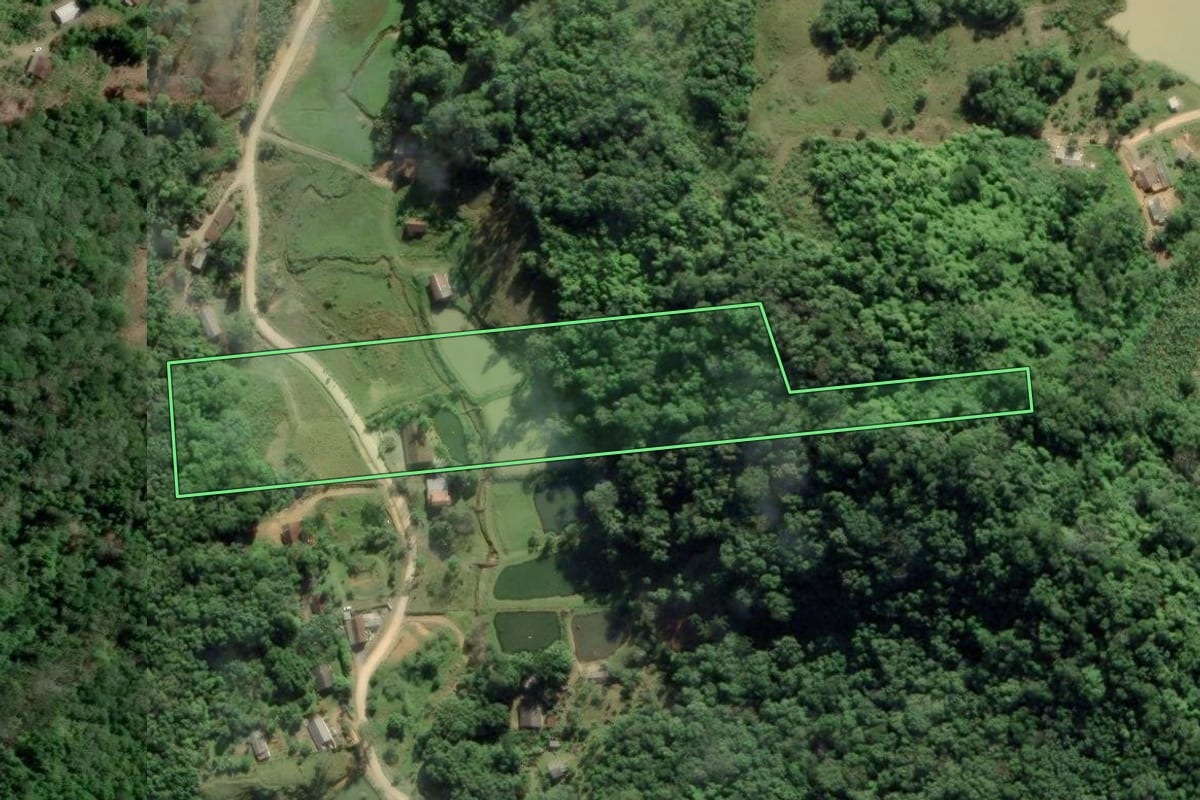 Imagem de satélite do imóvel rural em Massaranduba (SC), com o contorno declarado no CAR desenhado por cima.