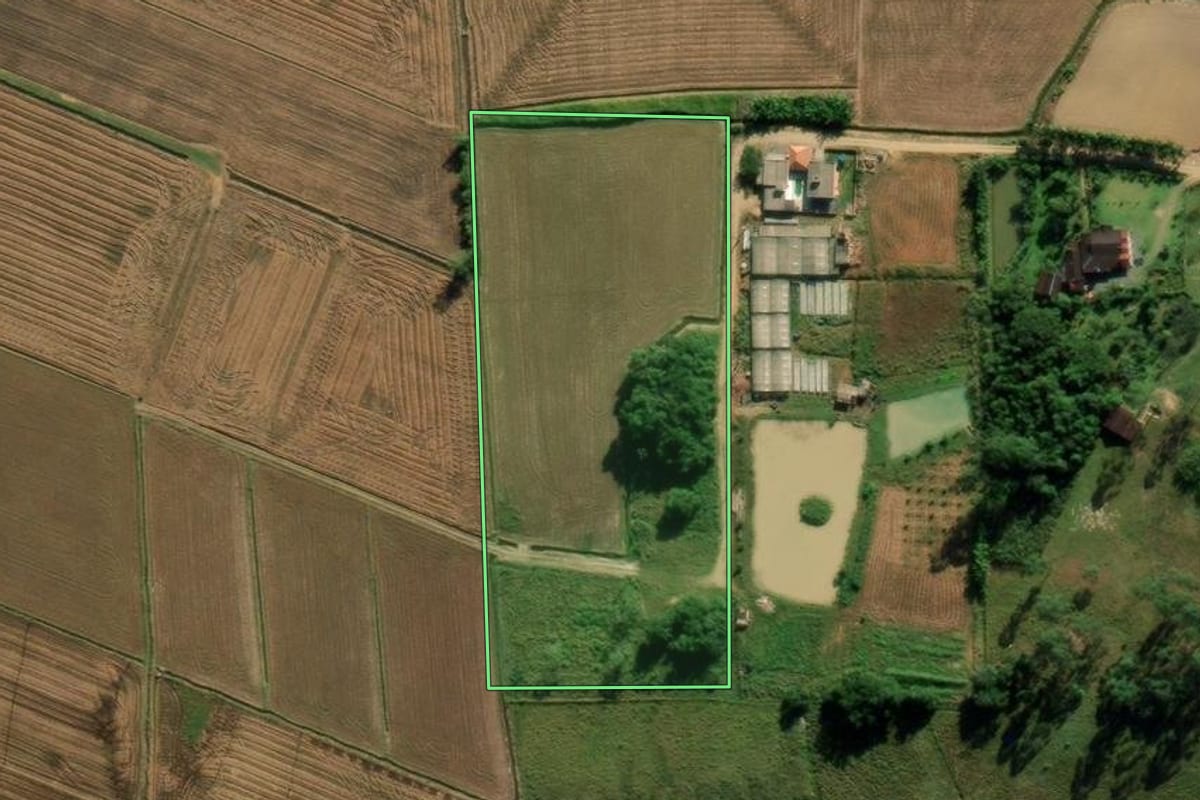 Imagem de satélite do imóvel rural em Massaranduba (SC), com o contorno declarado no CAR desenhado por cima.