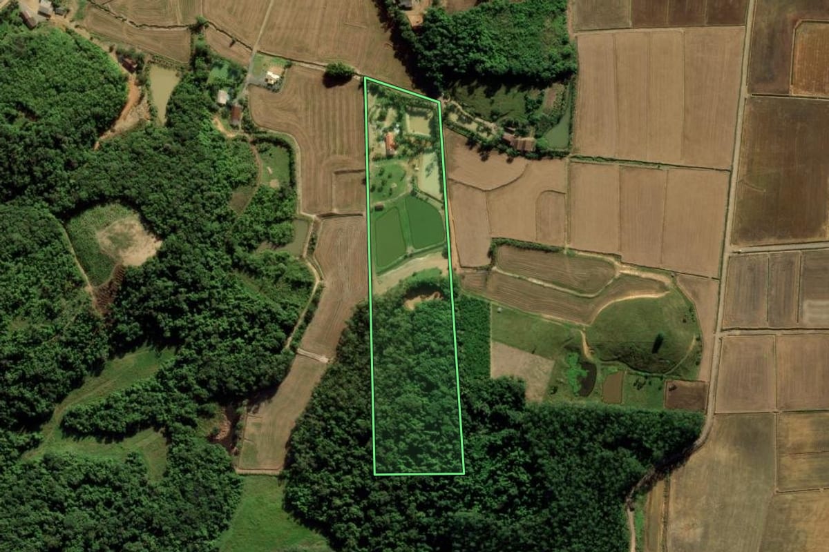 Imagem de satélite do imóvel rural em Massaranduba (SC), com o contorno declarado no CAR desenhado por cima.