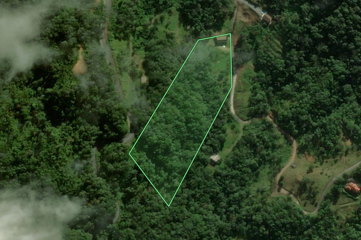 Imagem de satélite do imóvel rural em Massaranduba (SC), com o contorno declarado no CAR desenhado por cima.