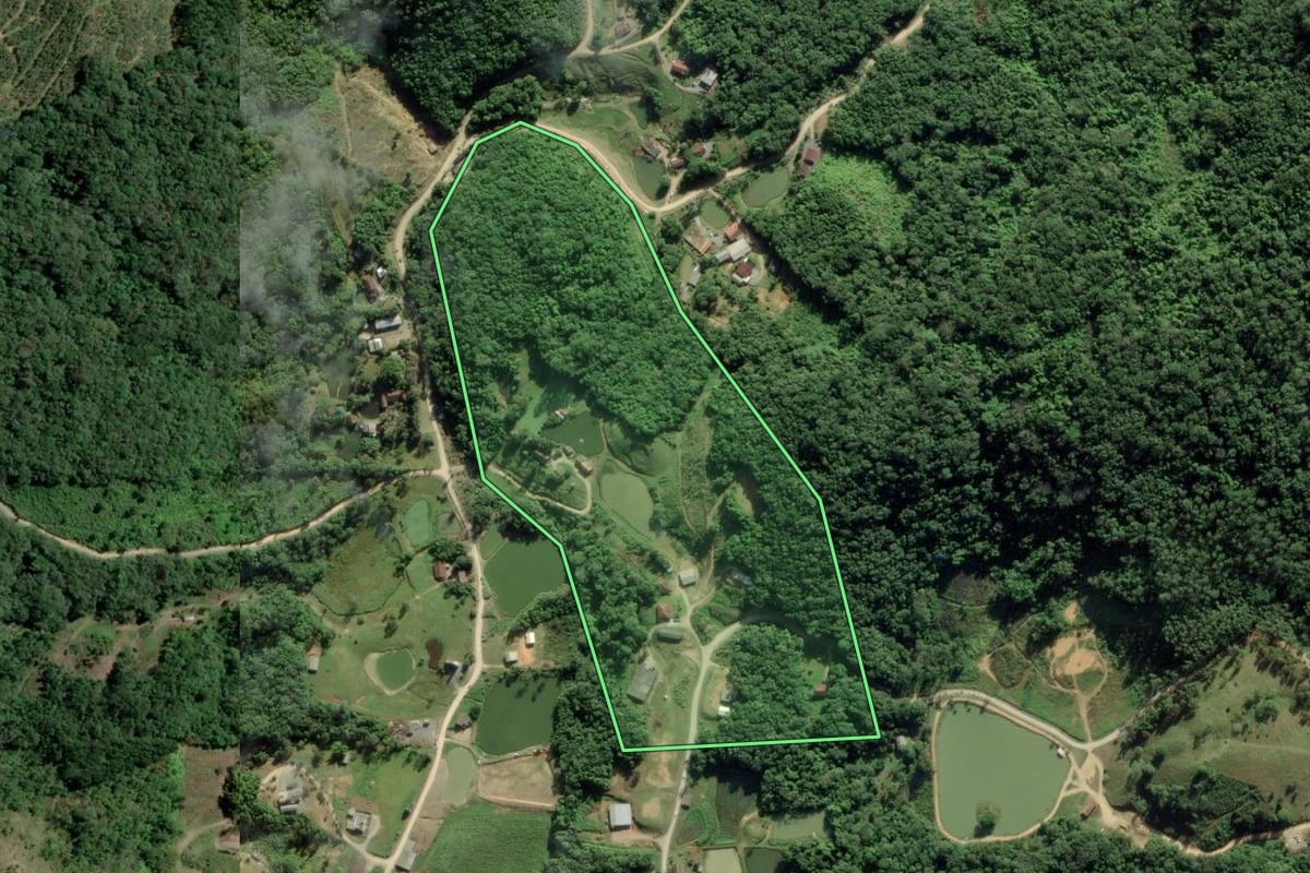 Imagem de satélite do imóvel rural em Massaranduba (SC), com o contorno declarado no CAR desenhado por cima.