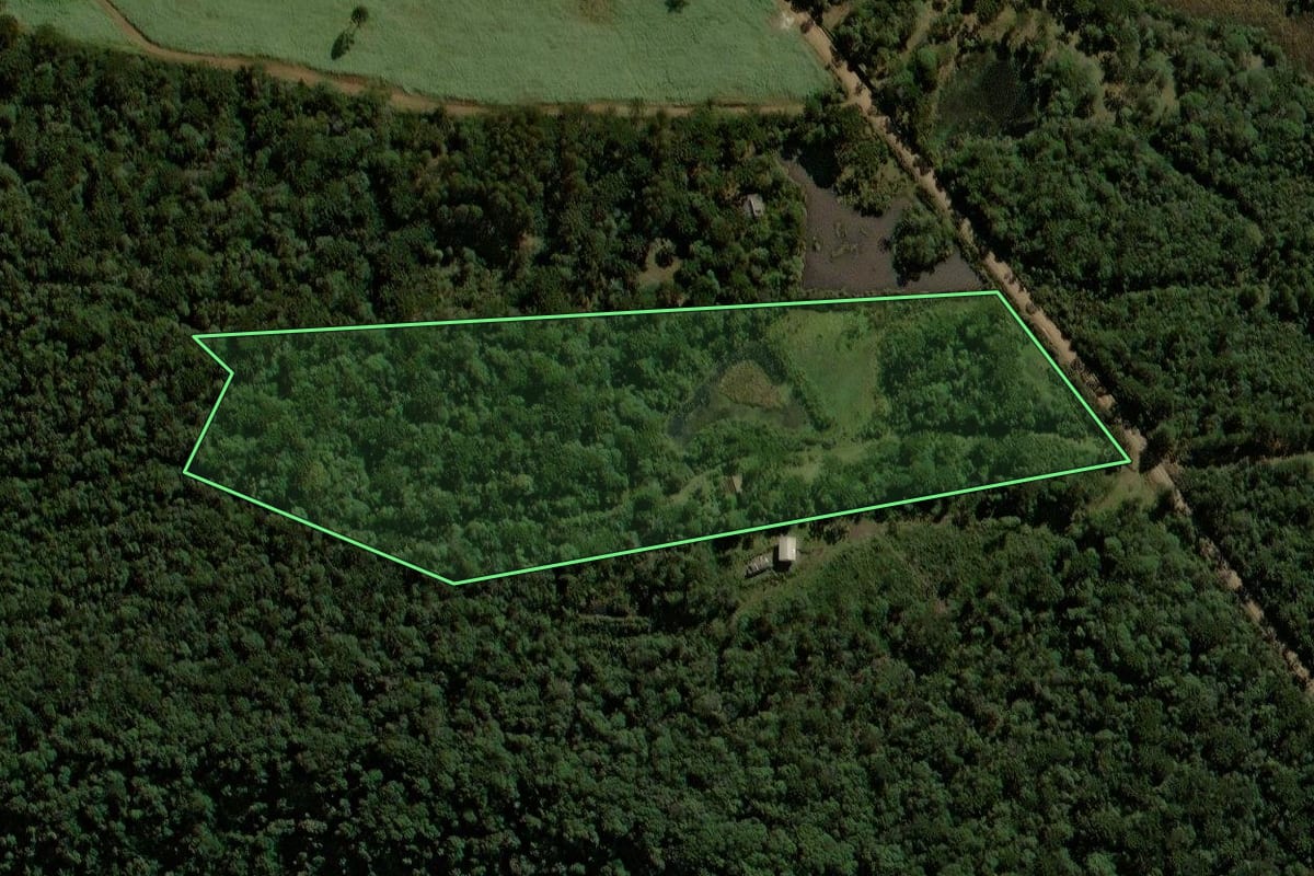 Imagem de satélite do imóvel rural em Matos Costa (SC), com o contorno declarado no CAR desenhado por cima.