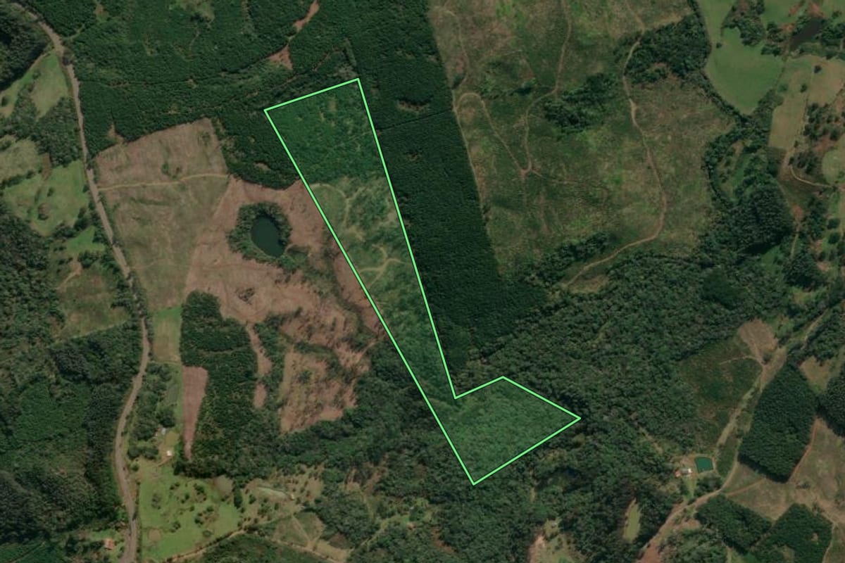 Imagem de satélite do imóvel rural em Matos Costa (SC), com o contorno declarado no CAR desenhado por cima.
