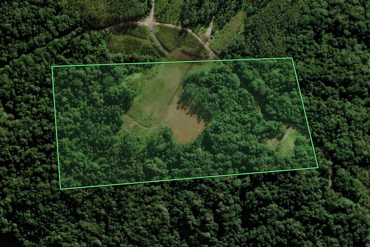 Imagem de satélite do imóvel rural em Meleiro (SC), com o contorno declarado no CAR desenhado por cima.
