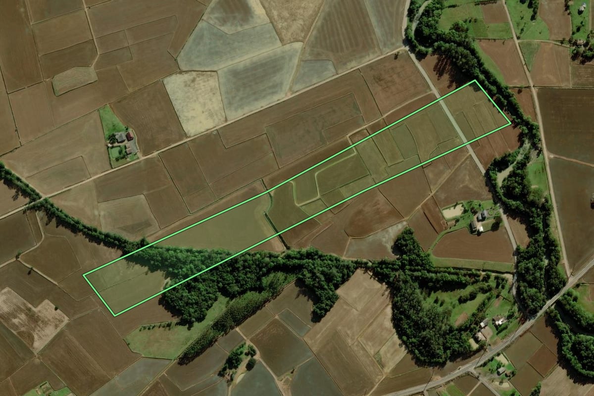 Imagem de satélite do imóvel rural em Meleiro (SC), com o contorno declarado no CAR desenhado por cima.
