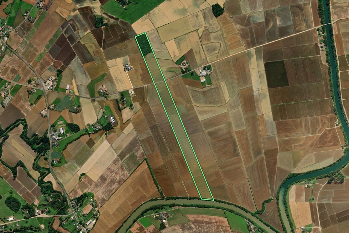 Imagem de satélite do imóvel rural em Meleiro (SC), com o contorno declarado no CAR desenhado por cima.
