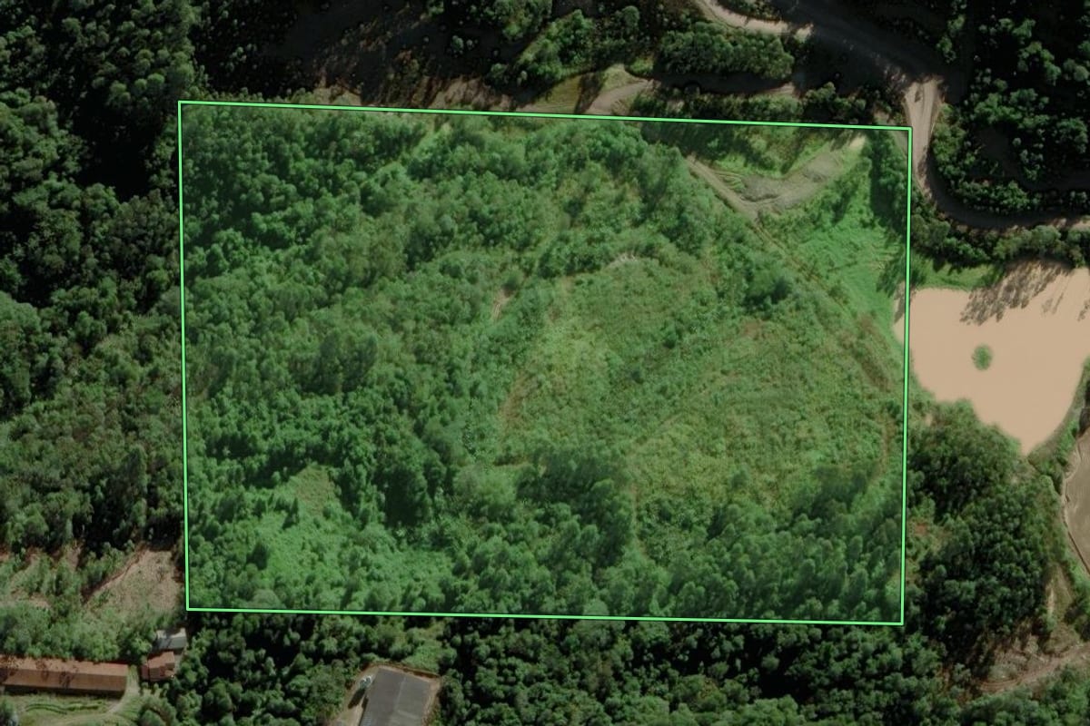 Imagem de satélite do imóvel rural em Meleiro (SC), com o contorno declarado no CAR desenhado por cima.