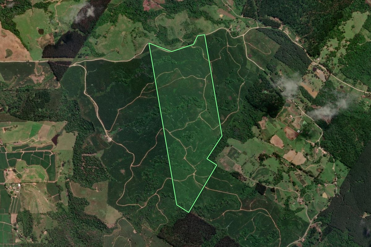Imagem de satélite do imóvel rural em Mirim Doce (SC), com o contorno declarado no CAR desenhado por cima.