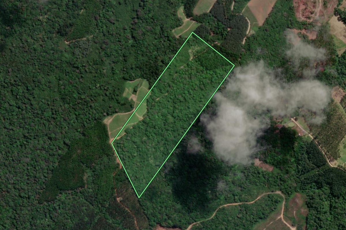 Imagem de satélite do imóvel rural em Mirim Doce (SC), com o contorno declarado no CAR desenhado por cima.