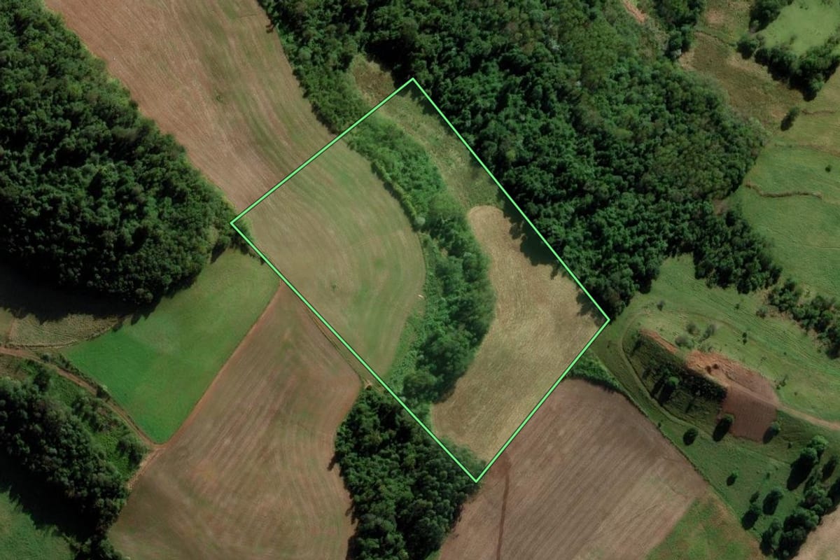 Imagem de satélite do imóvel rural em Modelo (SC), com o contorno declarado no CAR desenhado por cima.