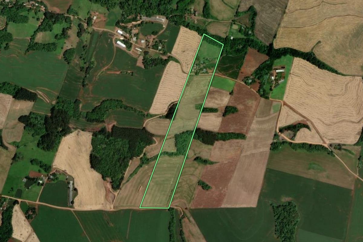 Imagem de satélite do imóvel rural em Modelo (SC), com o contorno declarado no CAR desenhado por cima.